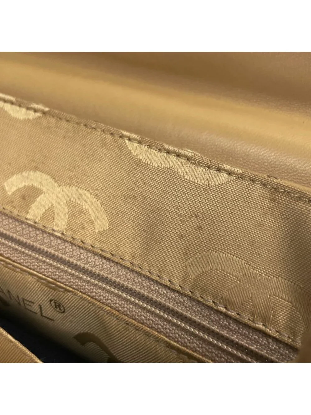 Chanel Shoulder Bag CC Logo Leather Beige